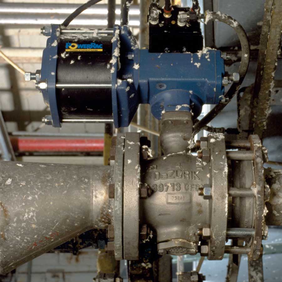 DeZURIK’s popular Power-Rac Actuated VPB V-Port Ball Control Valves are sized and calibrated for accurate control of paper stock, in addition to many pulp & paper clean, dirty, or corrosive liquids, and gases.